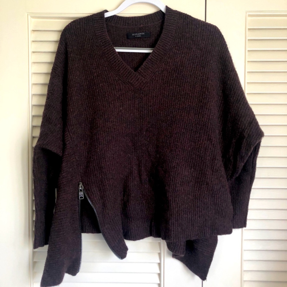 ALL SAINTS | Burgundy Able Zip Jumper
